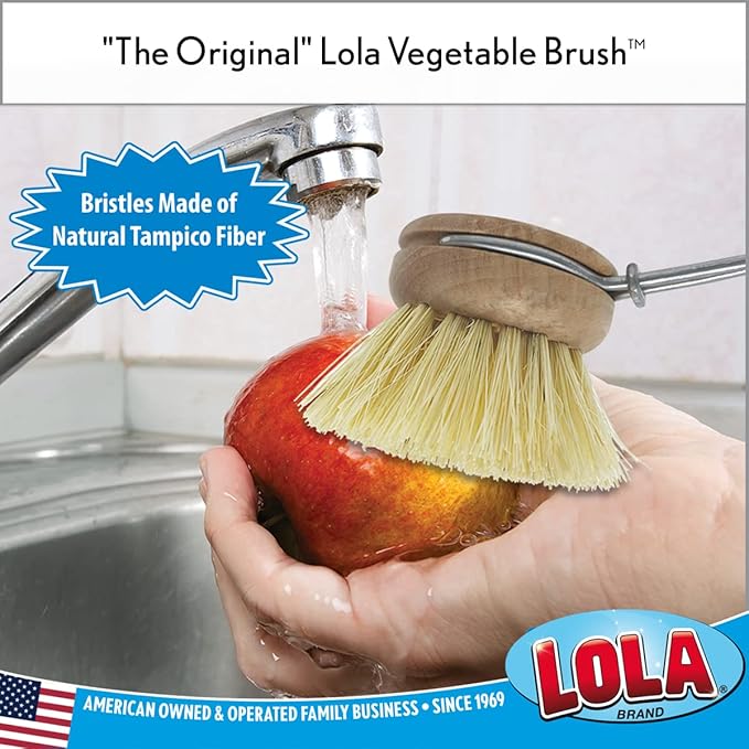 LOLA Replacement Head for The Original Tampico Vegetable & Dish Brush, 1.75" Head, Birchwood & Poly Bristles, Reusable & Washable, 1 Pack