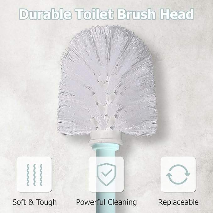Topsky 2 Pack Compact Toilet Brush & Holder Set, Plastic Round Barrel Loo Brush with 2 Replacement Toilet Brush Head, Durable for Bathroom Toilet, Green