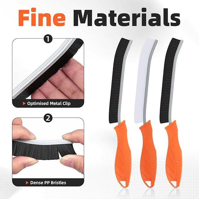 Hard Bristle Crevice Cleaning Brush - Cleaning Supplies - Grout Cleaning Brushes for Household Use - Crevice Cleaning Tool for Bathroom, Home and Kitchen (3, Orange)
