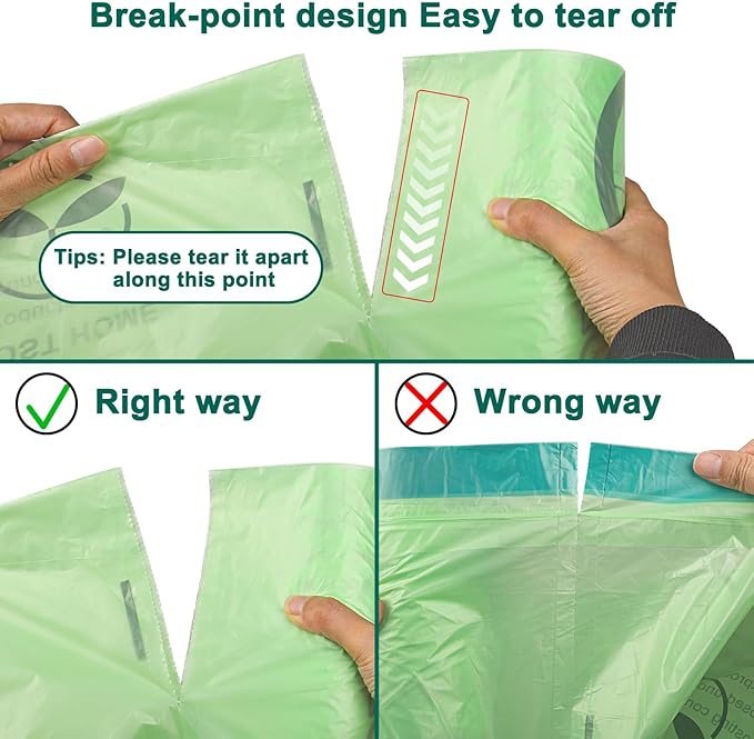 13 Gallon,100 Count, Compostable Trash Bags with Drawstring,Tear Resistant Kitchen Food Scrap Waste Bag, ASTM D6400, US BPI and Europe OK Compost Home Certified