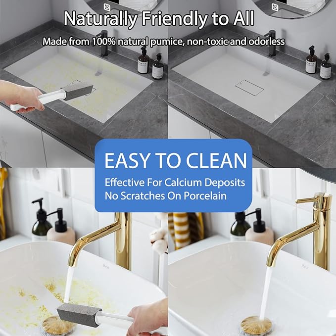 2 Pack Pumice Stone for Toilet Cleaning, Extra Long Handle for Removing Bowl Ring, Pool, Bathroom, Toilet Brush