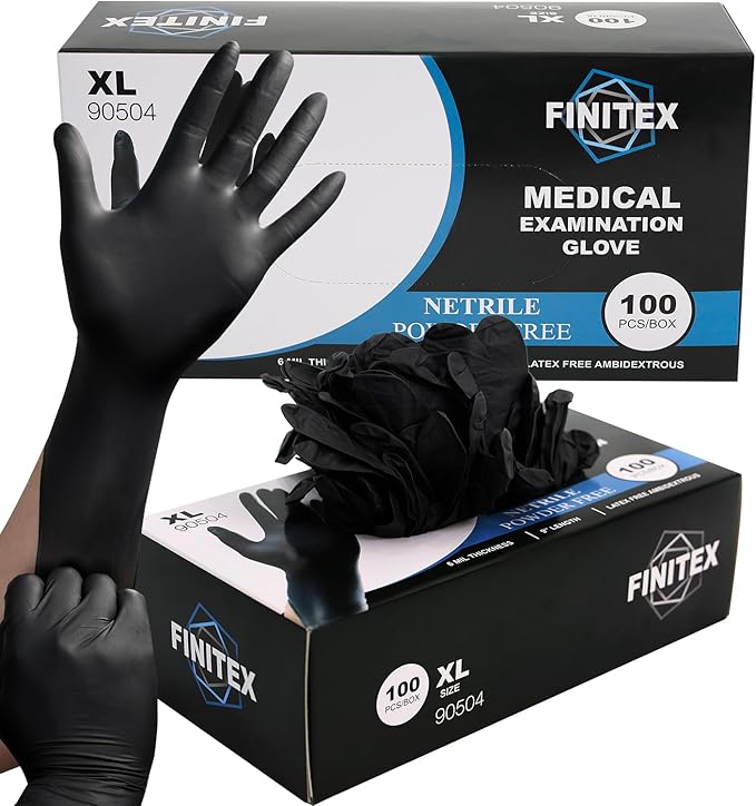 FINITEX Black Nitrile Disposable Medical Exam Gloves - 100/1000 PCS 6.3mil Gloves Powder-Free Latex-Free Food Gloves