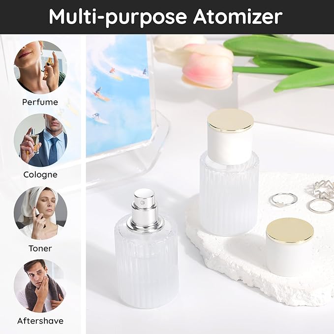 Segbeauty 1oz Glass Perfume Spray Bottle Refillable, 4pcs Fine Mist Perfume Bottles Empty, 30ml Cologne Travel Bottle with Refill Tool Kit, White Atomizer Cologne Sprayer, Fragrance Atomizer Sprayer
