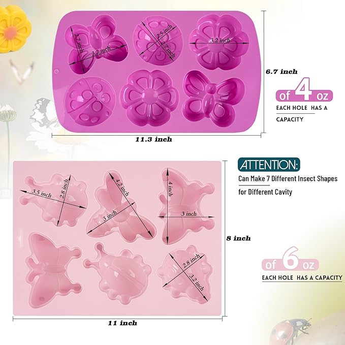 Sakolla Insect Silicone Molds Soap 2pcs 6-Cavity Dragonfly Butterfly Ladybug Shape Silicone Molds for Soap Making DIY Baking Mold for Lotion Bars, Chocolate, Candy, Muffin, Biscuit, Cookie Pans