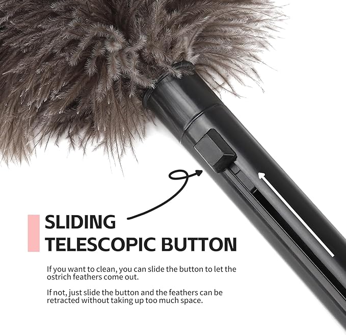 Retractable Feather Duster-Genuine Ostrich Feathers,Anti-Static,Reusable Eco-Friendly Handheld Cleaning for Keyboard,Home,Car,Office(10 to 15 Inches) 1 Pack