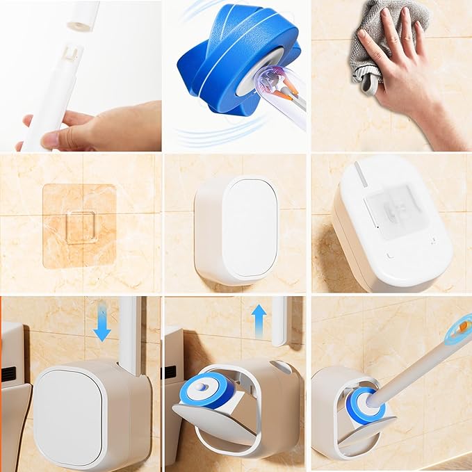 Wall Mounted Disposable Toilet Brush and Holder Toilet Bowl Cleaner with 18 pcs Refills Sponges Pad Replacement Brush Heads (1x Toilet Brush + 18 pcs Refills)