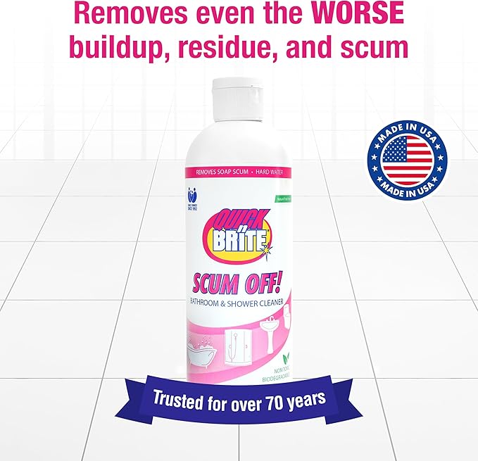 Quick N Brite Scum Off Shower Cleaner - No Scrub, No Harsh Chemical Daily Shower Cleaner, Multi-Surface All-Purpose Cleaner 64 Oz (Packaging May Vary)