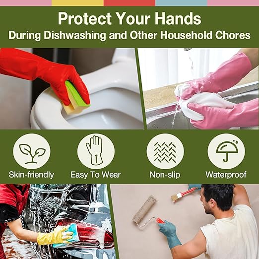 Cleaning Gloves Dishwashing Gloves - 5 Pairs Kitchen Dish Gloves Colorful Rubber Reusable for Household Washing Dishes Cleaning Gardening, Non-Slip for Women Men Small