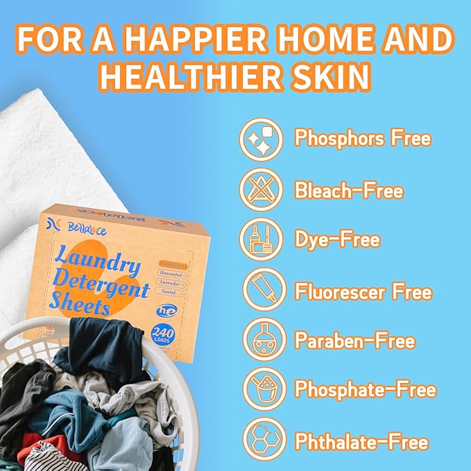 BellaLuce Laundry Detergent Sheets - Laundry Sheets, 240 Loads, Eco-Friendly, Plastic-Free, Fresh Linen Scent, Space Saving, Fast Dissolve & Hypoallergenic, Laundry Detergent for Home,Dorms,Essentials