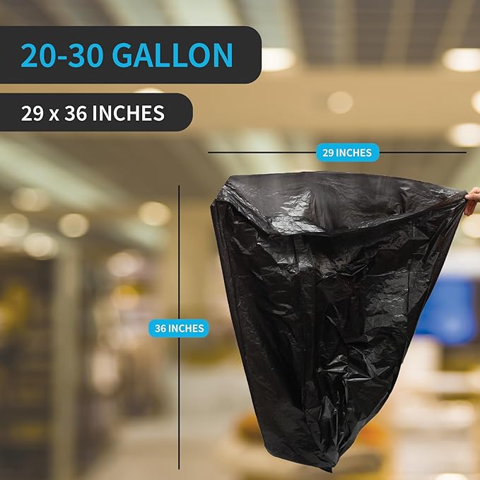 Black Trash Bag, Heavy Duty 20-30 Gallon Bag for Kitchen and Bathroom, Unscented, 1.5 Mil, Commercial Coreless Rolls, Can Liner 29 x 36, Office/Industrial Use, Easy-to-Use, 100 Ct