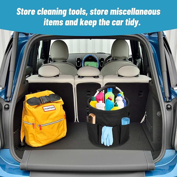 Cleaning Caddy with Handle, 17L Cleaning Supply Caddy Foldable Bucket Organizer Cleaning Products Organizers Cleaning Tools Bag 4.5 Gallon (Black)