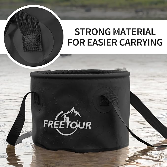 Baiao Collapsible Bucket 5 Gallon, Portable Collapsible Bucket with Handle, Folding Water Container for Fishing Camping Beach Hiking Home Travel Car Washing(Black 20L)