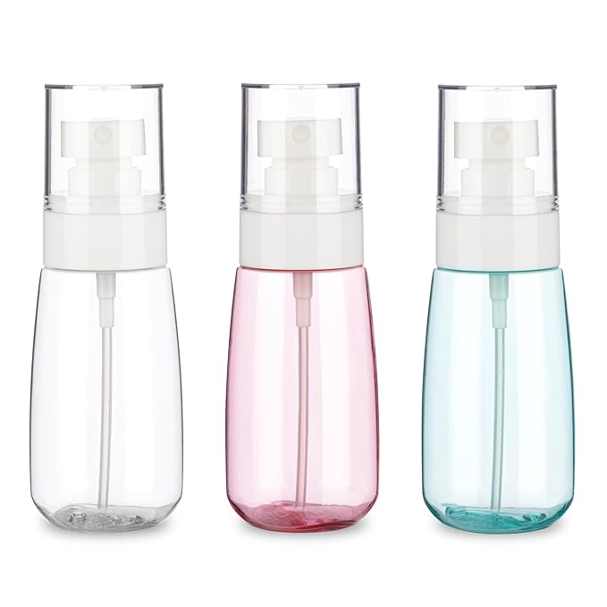 3 Pack 2oz/60ml Small Spray Bottle, Empty Plastic Mini Spray Bottles, Fine Mist Travel Spray Bottle with 9pcs Labels