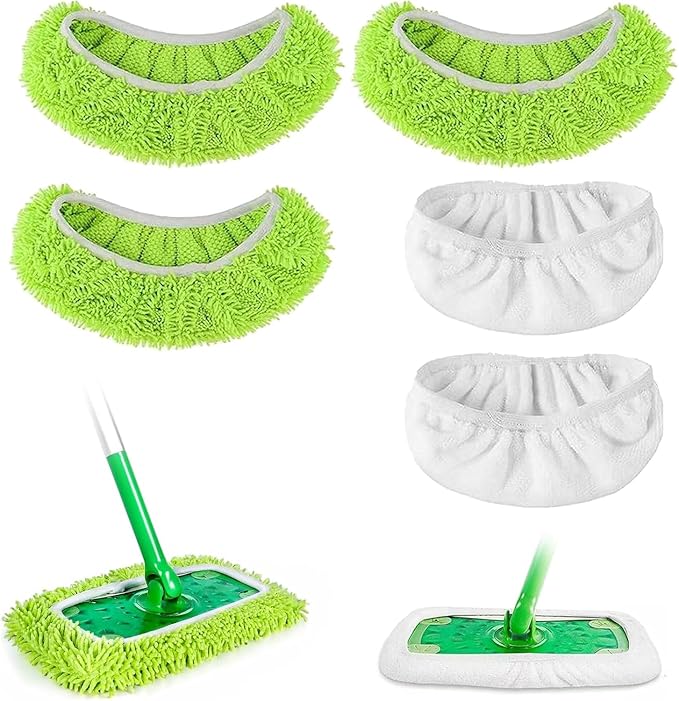 5PCS Reusable Microfibre (Cotton & Chenille) Mop Pads Compatible with Swiffer Sweeper Washable Floor Mop Pads for Household Cleaning