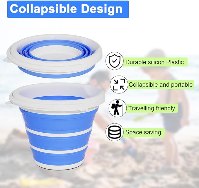 GOLDFOX Collapsible Bucket-10L (2.6 Gallon) Bucket for Cleaning with Handle-Folding Foldable Portable Plastic Water Supplies,Collapsible Bucket for Car Wash Camping Garden - Blue