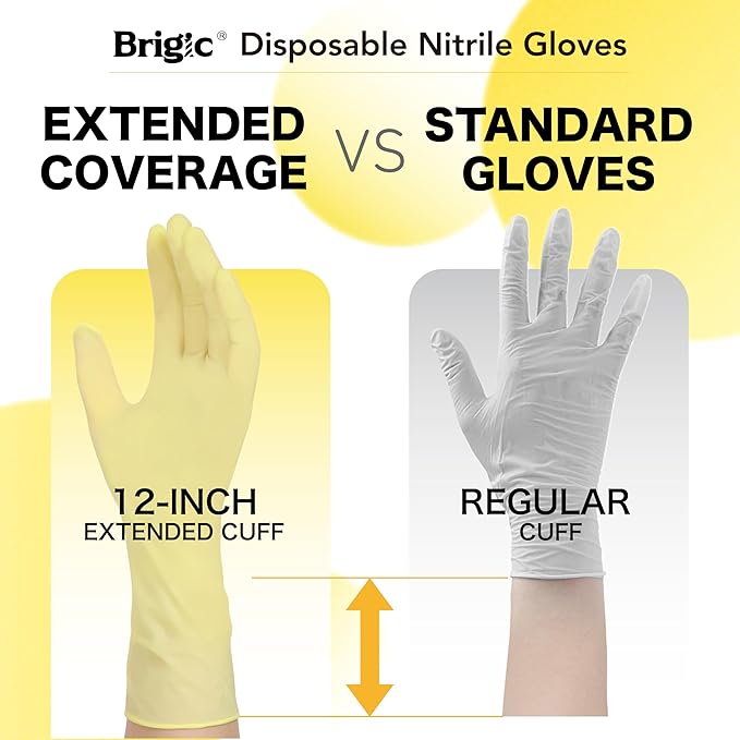 12-Inch Extended Disposable Nitrile Gloves, Latex-Free Powder-Free, Full Palm Textured Grip, Multipurpose Home