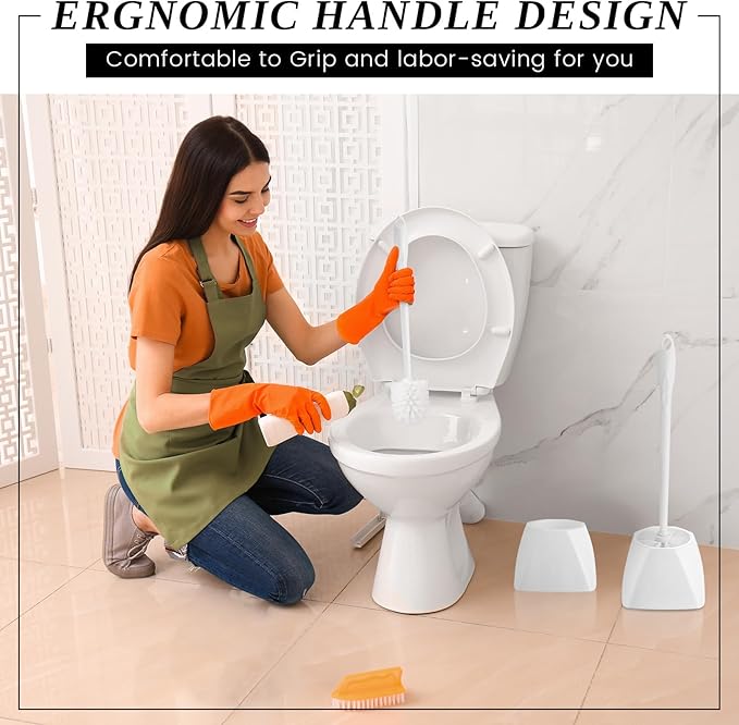 15 Sets Toilet Holder and Brush Set 16.14 Inch Toilet Bowl Cleaner Brush with Caddy Bathroom Scrub Plastic Scrubber with Long Handle for Bathroom Cleaning, Easy to Assemble(White)