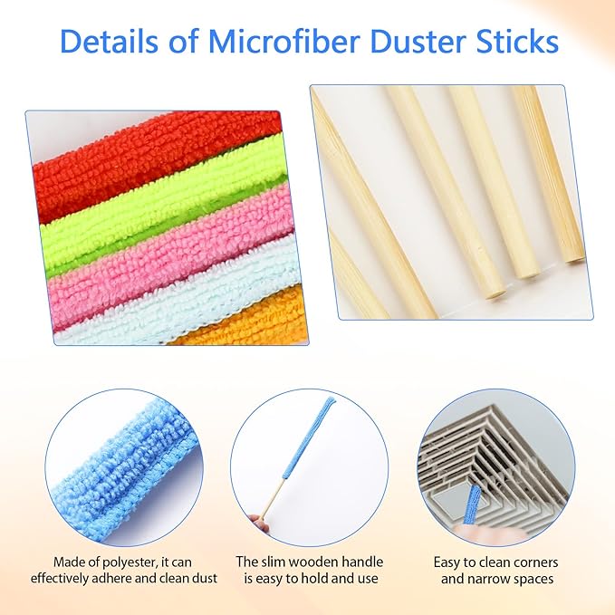 12 Pcs Microfiber Detail Duster Sticks Fan Cleaning Brush Crevice Cleaning Tool AC Vent Cleaner Mini Split Cleaning Kit Fan Blade Cleaner Dusters for Cleaning Home Car Window Blind(Multicolors)