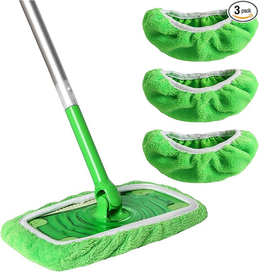3 Pack Reusable 100% Coral Fleece Mop Pads Compatible with Swiffer Sweeper, Wet and Dry Flat mop Cover, Washable Pads Refills for Hardwood/Surface Floor Cleaning (Mop is Not Included)