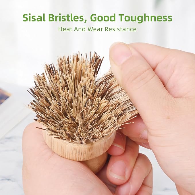 Bamboo Dish Brush Set 4-Pack, Eco Potato Scrubber, Kitchen Brush Environmental Protection and Durable, Bamboo Dish Scrubber for Cleaning Pots, Pans, Grills and Stoves