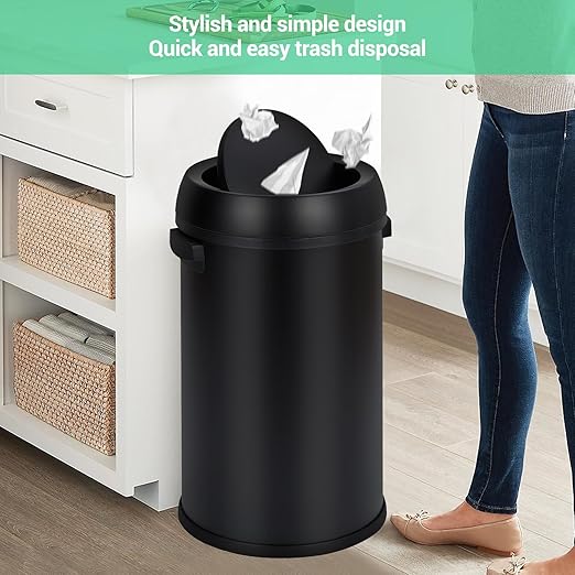 Garvee 17 Gallon/65 Liter Trash Can, Fingerprint-Proof Stainless Steel Swing Top Garbage Can, Heavy Duty Commercial Round Trash Bin with Swing Lid for Restaurant, Home, Office, Black