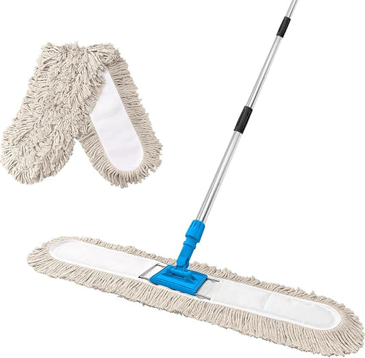 36” Commercial Dust Mop for Floor Cleaning, Industrial Dry Mop with Heavy Duty Long Handle, Large Cotton Reusable mop Head, for Cleaning Office Garage Hardwood Warehouse Factory Mall