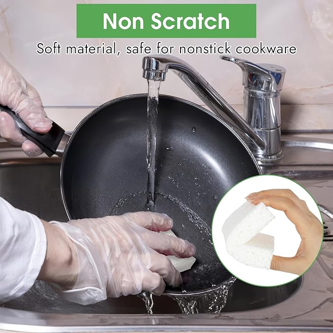 12 PCS Dish Sponges Kitchen, Non Scratch Cleaning Sponge for Non Stick Cookware, Natural Compressed Cellulose Wash Scrub for Household Bathroom, Soft Washing Scrubbers (White)