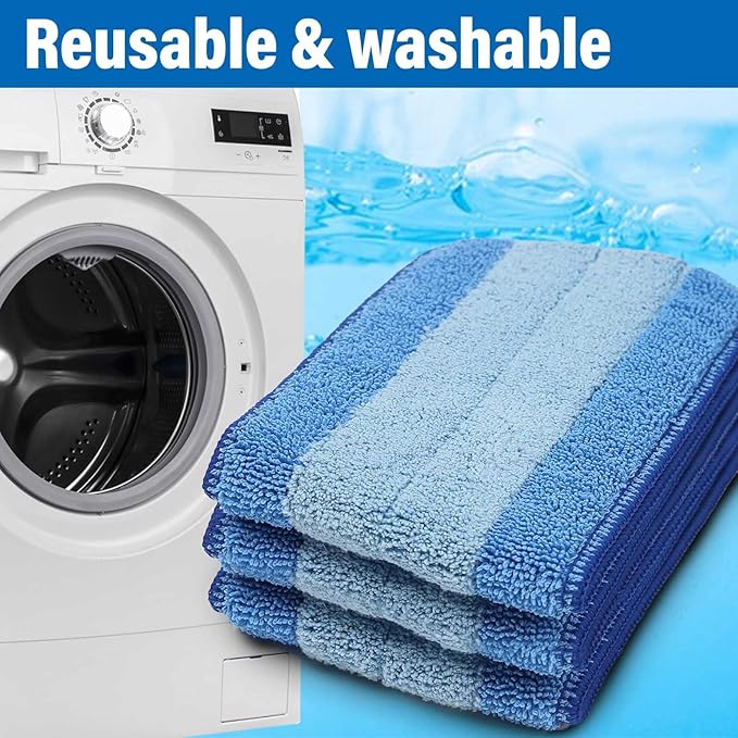 18 inch Mop Pads Refills, 3 Pack Microfiber Reusable Replacement Mop Pads Flat Replacements Heads for Wet Or Dry Floor Cleaning and Scrubbing, Blue Cloth