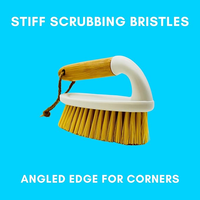 Laundry Brush with Eco-Friendly Bamboo Handle by Foxtail Collective Bundle with Microfiber Cloth Stain Remover Towel & 10 Cleaning Hacks, Multipurpose Stain Remover Cleaning Scrub Brush for Clothes