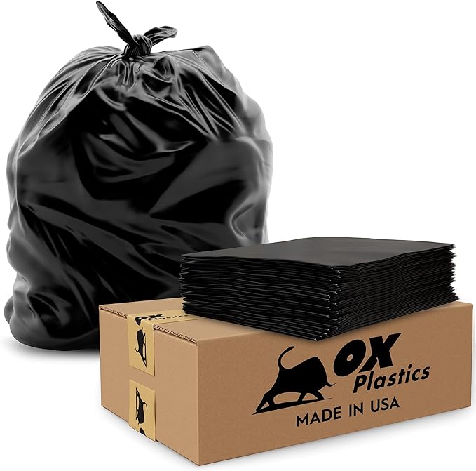 55 Gallon Trash Can Liners Bags - (50 Count) Capacity & 2mil Thick Extra Heavy Duty Strength - Large Garbage, Leak-Proof & Durable, House & Commercial Use Bags Black