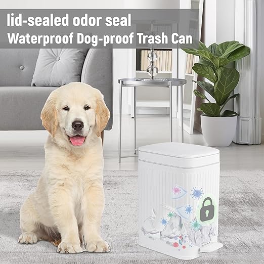 Small Bathroom Trash Can with Lid 1.9 Gallon Step Trash Can Slim Garbage Can with Soft-Close Waste Bin for Bathroom, Bedroom, Office, Dorm, RV, White