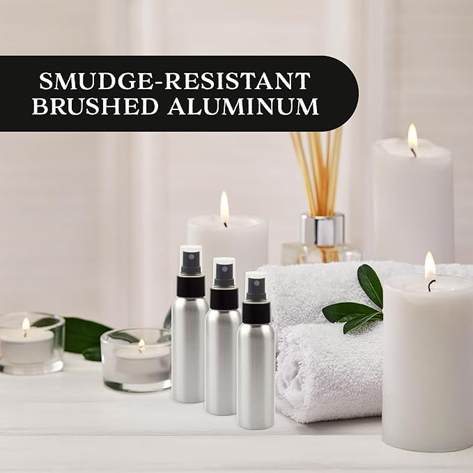 Cornucopia Brands 2-Ounce Aluminum Fine Mist Spray Bottles (6-Pack); Empty Mini Metal Atomizer Bottles, 2.75oz Travel/Purse/Sample Size