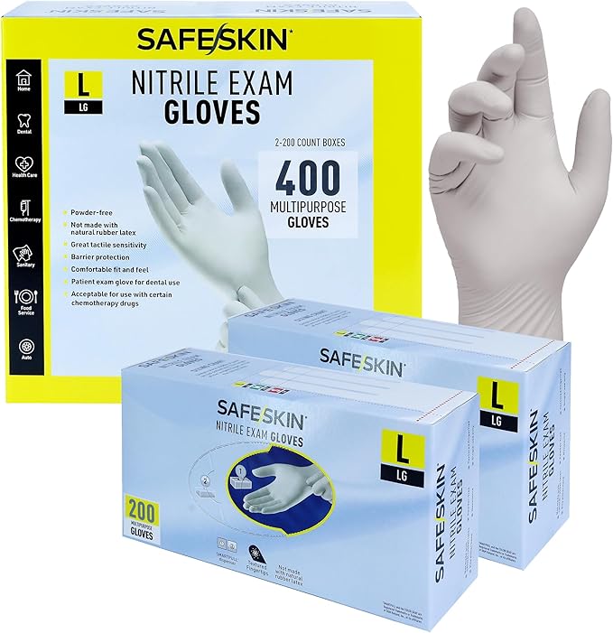 SAFESKIN Nitrile Exam Gloves Disposable Powder-Free Gloves for Medical, Dental, Cleaning, Cooking, Chemotherapy, 3.5 Mil Gray