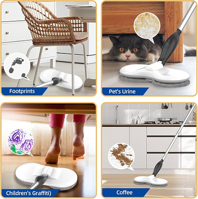 Electric Mop for Floor Cleaning, As Seen On TV, Cordless Spin Mopper Motorised Electric Mops for Hardwood Tile Laminate Floor Daily Light Cleaning (No Water Tank)