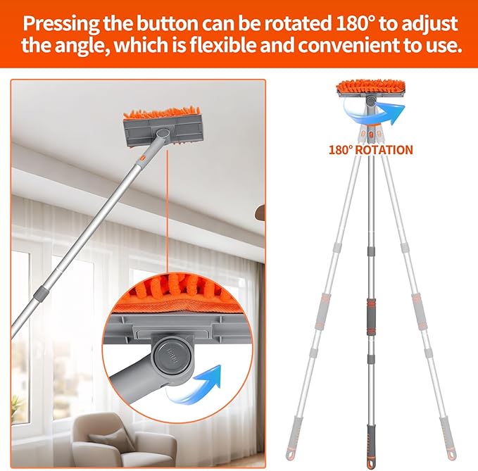 Ceiling Fan Cleaner Duster with 72‘’ Extendable Long Handle Cleaning Duster Kit, Reusable Chenille & Microfiber Mop Head for High Ceiling Fan Blade Wall Blinds Cobweb