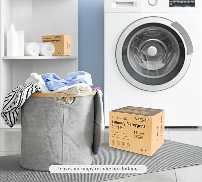 Wenge Eco-friendly Laundry Detergent Sheets - 240 Plastic-Free, Hypoallergenic Liquidless Washer Sheets for Home, Dorm, Travel, Camping (Lavender Scent)