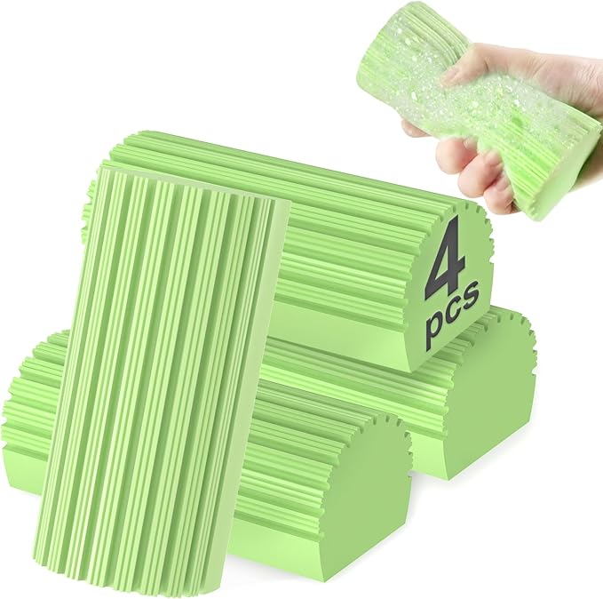 4pcs Damp Dusting Sponge Green, Household Clean Sponges Duster for Cleaning Baseboards Blinds, Vents, Window Trunk, Scrub Magic Sponge Eraser Reusable Wet Sponges Cleaning Supplies Tool