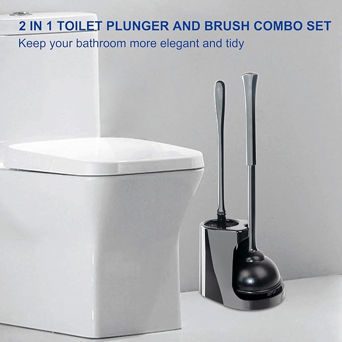 CELOX 2 Sets Black Toilet Brush and Plunger Set for Bathroom Heavy Duty