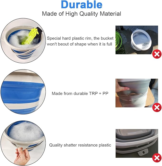 GOLDFOX Collapsible Bucket-10L (2.6 Gallon) Bucket for Cleaning with Handle-Folding Foldable Portable Plastic Water Supplies,Collapsible Bucket for Car Wash Camping Garden - Blue