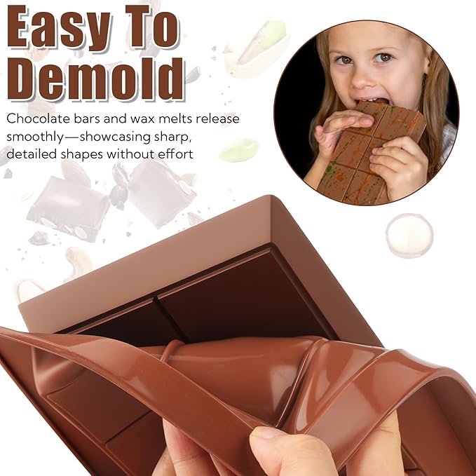 2 Pack Dubai Chocolate Bar Mold Deep Chocolate Molds Silicone with 100 Pcs Bags and 1 Pcs Scraper Set Big Chocolate Bar Mold for Filling Pistachio Chocolates Bars Homemade Candy Making