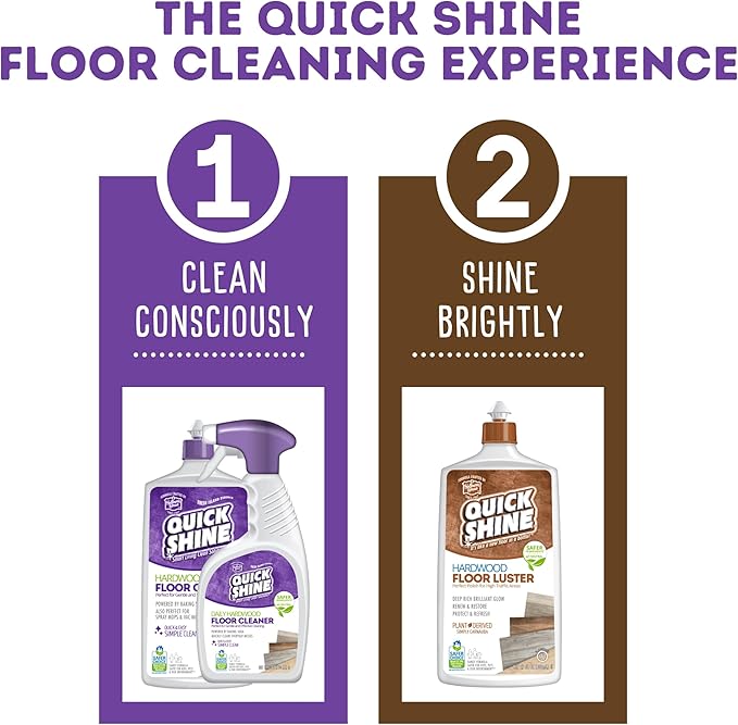 Quick Shine Hardwood Floor Cleaner Daily Care 24oz | Naturally Cleans Dirt & Scuff Marks | Dirt Dissolving, Streak Free, No Rinse & Ready to Use | Spray, Wipe, Done! | Safer Choice Cleaner