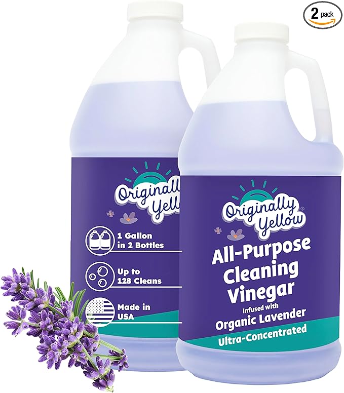 Originally Yellow Lavender Vinegar For Cleaning Purpose | USA Made All Purpose Cleaner | Use as a Floor, Glass, Kitchen, & Bathroom Cleaner | Plant Derived Vinegar 1 Gallon in 2 bottles | 128 Oz