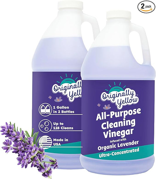 Originally Yellow Lavender Vinegar For Cleaning Purpose | USA Made All Purpose Cleaner | Use as a Floor, Glass, Kitchen, & Bathroom Cleaner | Plant Derived Vinegar 1 Gallon in 2 bottles | 128 Oz