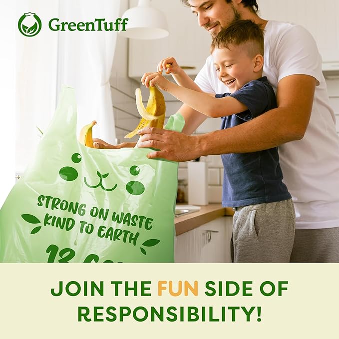 13 Gallon Compostable Trash Bags (40 Count) — Leakproof Plant-based Thick (1.1 Mil) Tall Kitchen Garbage Bags — ASTM D6400 BPI Certified — Heavy-Duty Large Food Scrap Liner Bag with Handle-Tie