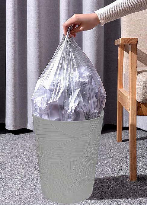 1.8 Gallons Small Trash Can, Decorative Wastebasket, Modern Leaf Pattern Design, Polypropylene Trash Can for Bathroom, Bedroom, Office (1, Grey)