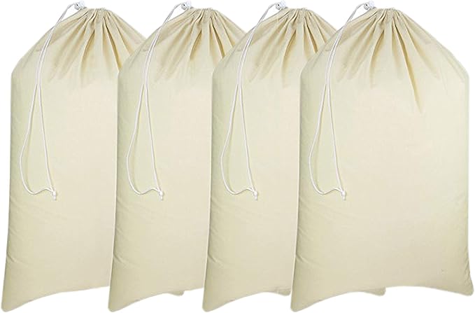 Urban Villa Laundry Bags Canvas Dirty Clothes Travel Laundry Bag Machine Washable|Reusable Hamper Liner Bag for Garments Delicates Lingerie with Drawstring Closure 4 Pack|Size 28 x 36 Inches