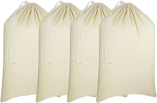 Urban Villa Laundry Bags Canvas Dirty Clothes Travel Laundry Bag Machine Washable|Reusable Hamper Liner Bag for Garments Delicates Lingerie with Drawstring Closure 4 Pack|Size 28 x 36 Inches
