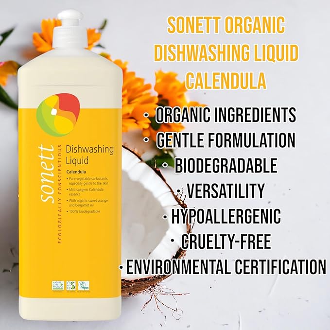 Sonett Organic Dishwashing Liquid (Calendula, 34 Fl.Oz (1 Count)) Certified Organically Grown