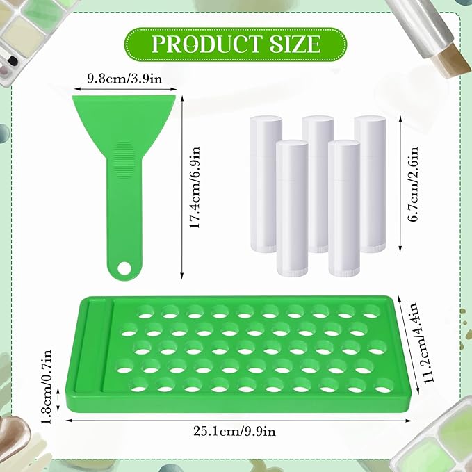 Lip Balm Crafting Kit, 50 Pieces Empty Lipsticks Filling Tubes Mold Handmade Set Pallet with Scraper, Lip Balm Tubes with Filling Tray and Spatula for Women Girl Cosmetics Makeup, White