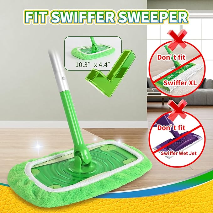 5 Pack Reusable 100% Chenille Mop Pads Compatible with Swiffer Sweeper, Wet and Dry Flat Swiffer mop Cover, 5 Pack Washable Swiffer Pads for Surface/Hardwood Floor Cleaning (Mop is Not Included)